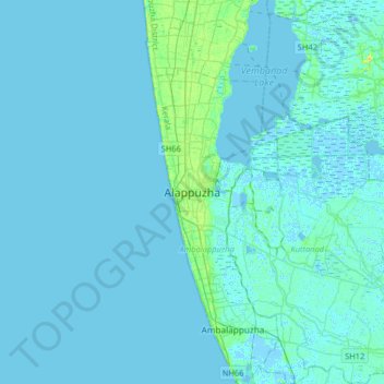 Mapa topográfico Alappuzha, altitude, relevo