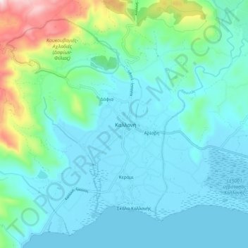 Mapa topográfico Kalloni, altitude, relevo