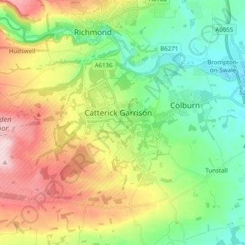 Mapa topográfico Catterick Garrison, altitude, relevo