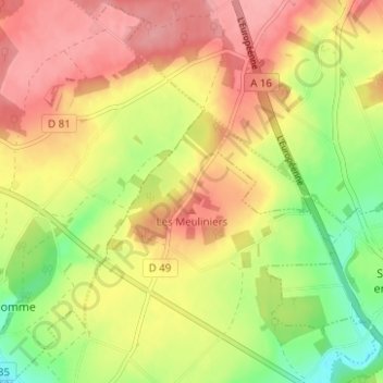 Mapa topográfico Les Meuliniers, altitude, relevo