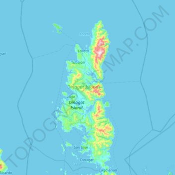 Mapa topográfico Dinagat Island, altitude, relevo