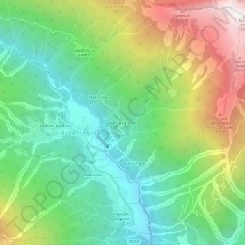 Mapa topográfico Vuezzis / Vuezos, altitude, relevo
