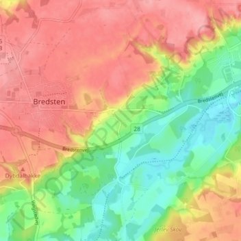 Mapa topográfico Kærbølling, altitude, relevo