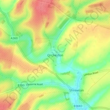 Mapa topográfico Orcheston, altitude, relevo