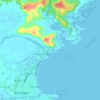 Mapa topográfico Sabang North, altitude, relevo