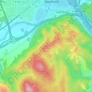 Mapa topográfico Serra de l'Ataix, altitude, relevo