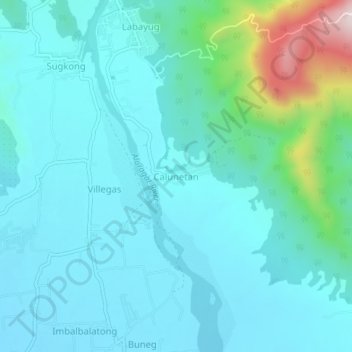 Mapa topográfico Calunetan, altitude, relevo