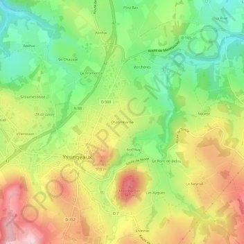Mapa topográfico Chatimbarbe, altitude, relevo