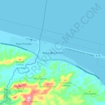 Mapa topográfico Boca de Uchire, altitude, relevo
