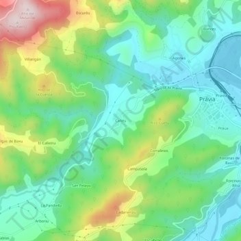 Mapa topográfico Cañedo, altitude, relevo