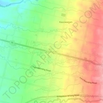 Mapa topográfico Balindog, altitude, relevo