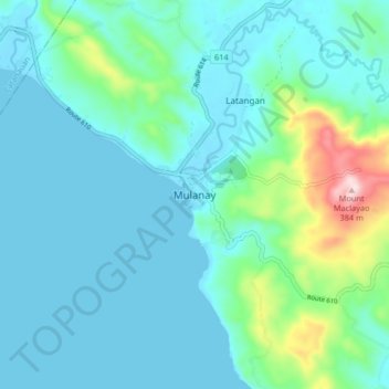 Mapa topográfico Mulanay, altitude, relevo