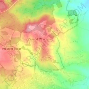 Mapa topográfico Gentleshaw, altitude, relevo