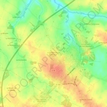 Mapa topográfico La Maison Neuve Paynaud, altitude, relevo