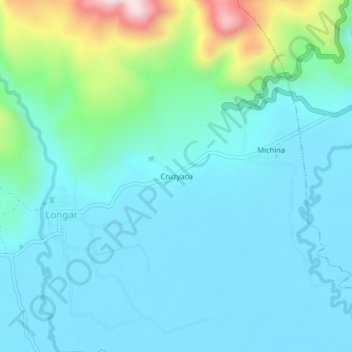 Mapa topográfico Cruzyacu, altitude, relevo