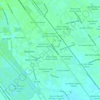 Mapa topográfico Rio Vista Addition Colonia, altitude, relevo