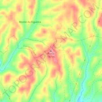Mapa topográfico Porca, altitude, relevo