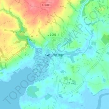 Mapa topográfico Castlebridge, altitude, relevo
