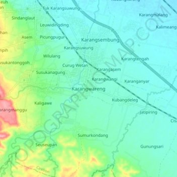 Mapa topográfico Karangwareng, altitude, relevo