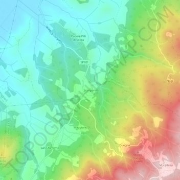 Mapa topográfico Scorgiano, altitude, relevo