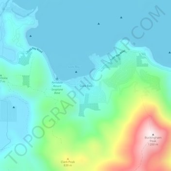 Mapa topográfico Soda Bay, altitude, relevo
