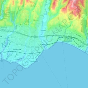 Mapa topográfico Capitola, altitude, relevo
