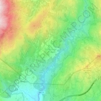 Mapa topográfico Vilarinho de Samardã, altitude, relevo