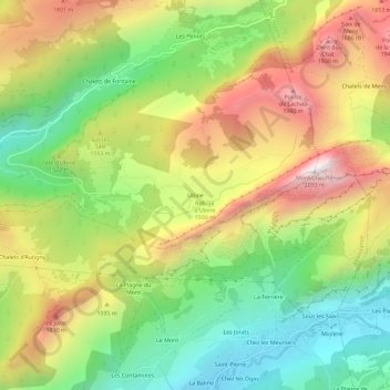 Mapa topográfico Ubine, altitude, relevo