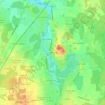 Mapa topográfico Longchamp, altitude, relevo