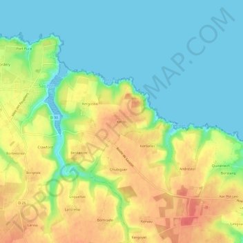 Mapa topográfico Kerzo, altitude, relevo