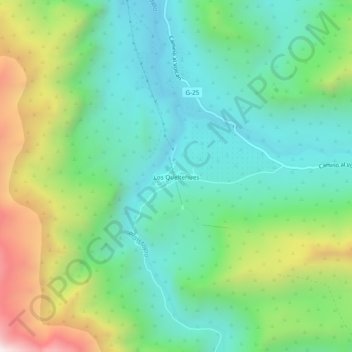 Mapa topográfico Los Queltehues, altitude, relevo