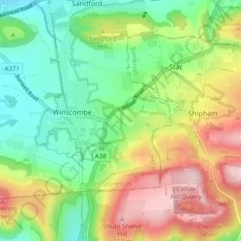 Mapa topográfico Sidcot, altitude, relevo