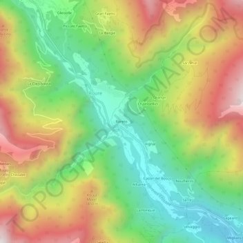 Mapa topográfico Roreto, altitude, relevo