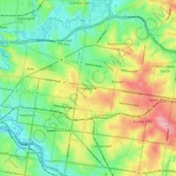 Mapa topográfico Deepdene, altitude, relevo