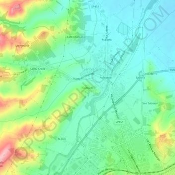 Mapa topográfico Collicelli, altitude, relevo