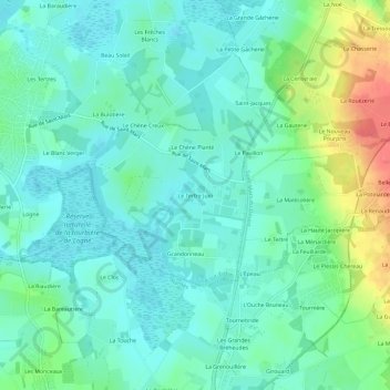 Mapa topográfico Le Tertre Juin, altitude, relevo