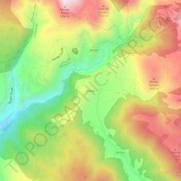 Mapa topográfico Civita, altitude, relevo