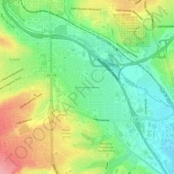 Mapa topográfico Stratton Meadows, altitude, relevo