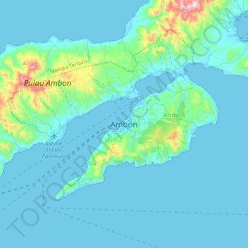 Mapa topográfico Ambon, altitude, relevo