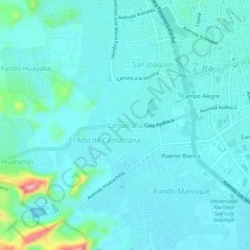 Mapa topográfico Comatrana, altitude, relevo