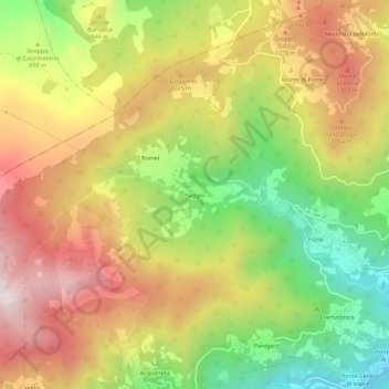 Mapa topográfico Faggio, altitude, relevo