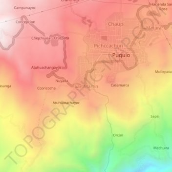 Mapa topográfico San Martin, altitude, relevo