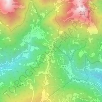 Mapa topográfico Croce d'Aune, altitude, relevo