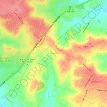 Mapa topográfico Sand Ridge, altitude, relevo