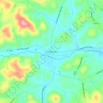 Mapa topográfico Pumpkintown, altitude, relevo