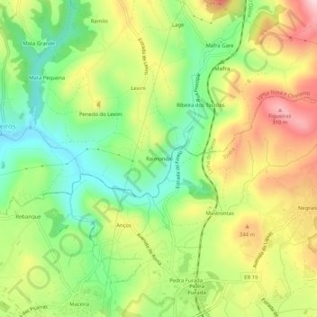 Mapa topográfico Raimonda, altitude, relevo