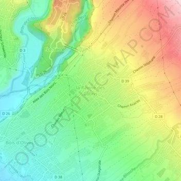 Mapa topográfico la Ravine des Cabris, altitude, relevo