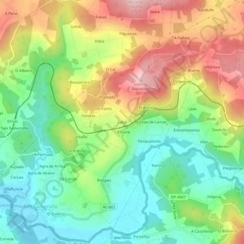 Mapa topográfico Fabal, altitude, relevo