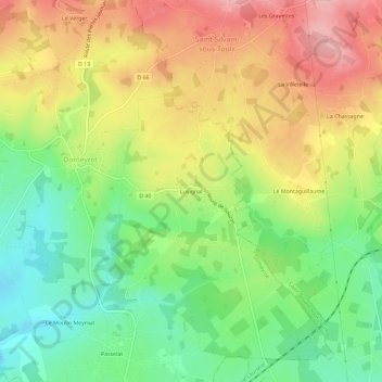 Mapa topográfico Lusignat, altitude, relevo