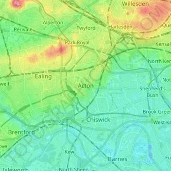 Mapa topográfico Acton, altitude, relevo